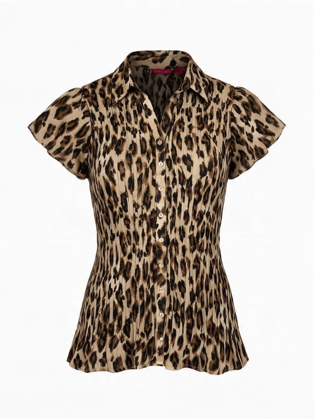 SUNNY LEIGH LEOPARD PRINT PLEATED BUTTON-UP